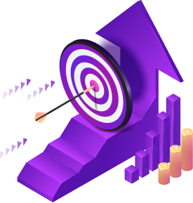 Arrow hitting a target with an upward arrow symbolizing growth and achievement.